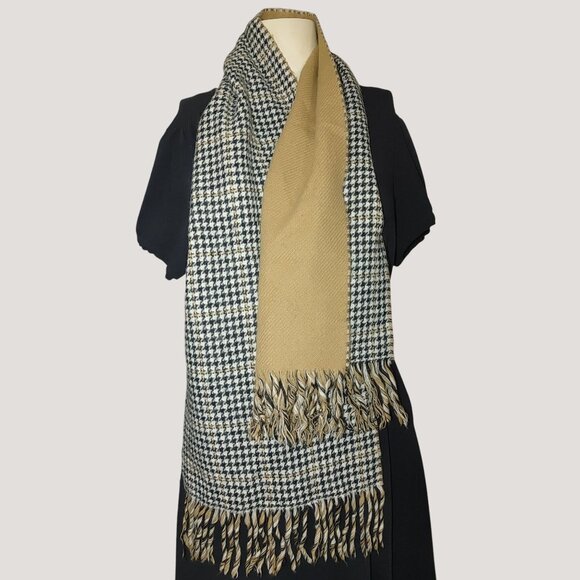 Scarf Houndstooth Fringe Outbrook Acrylic Material Black Tan Classic Style - Picture 2 of 7